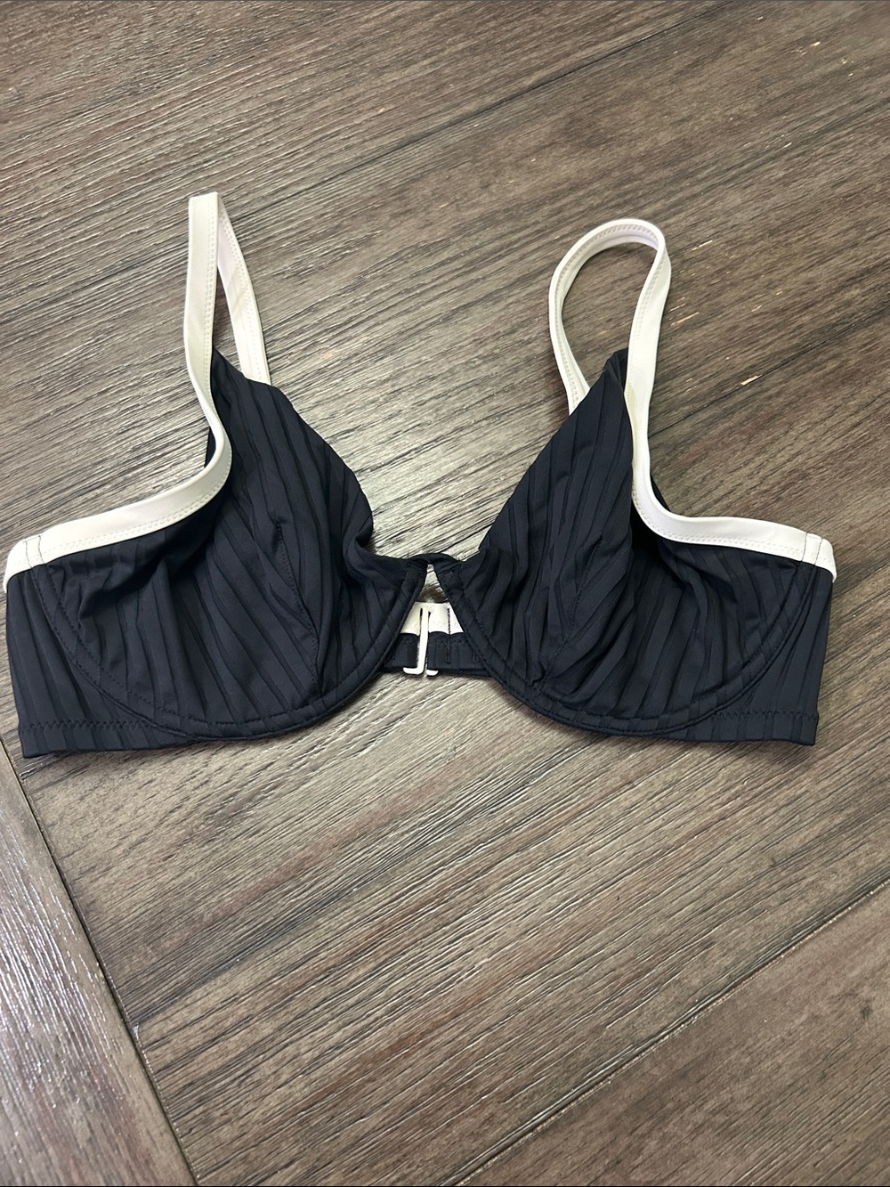 aerie Black Bikini Top with White Trim